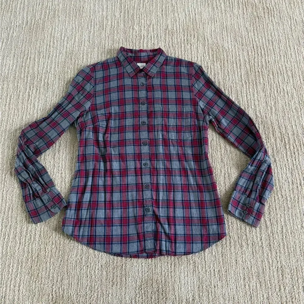J. Crew Grey and Red Plaid Collared Button Down Shirt